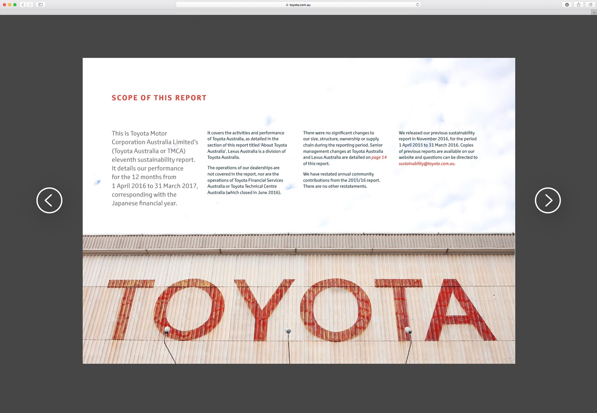 Toyota sustainability report design